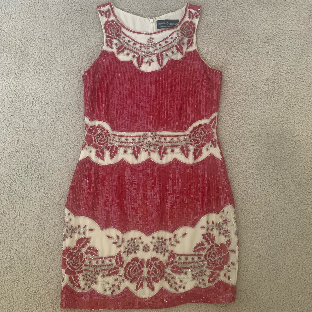 Nwt needle thread beaded floral shift dress